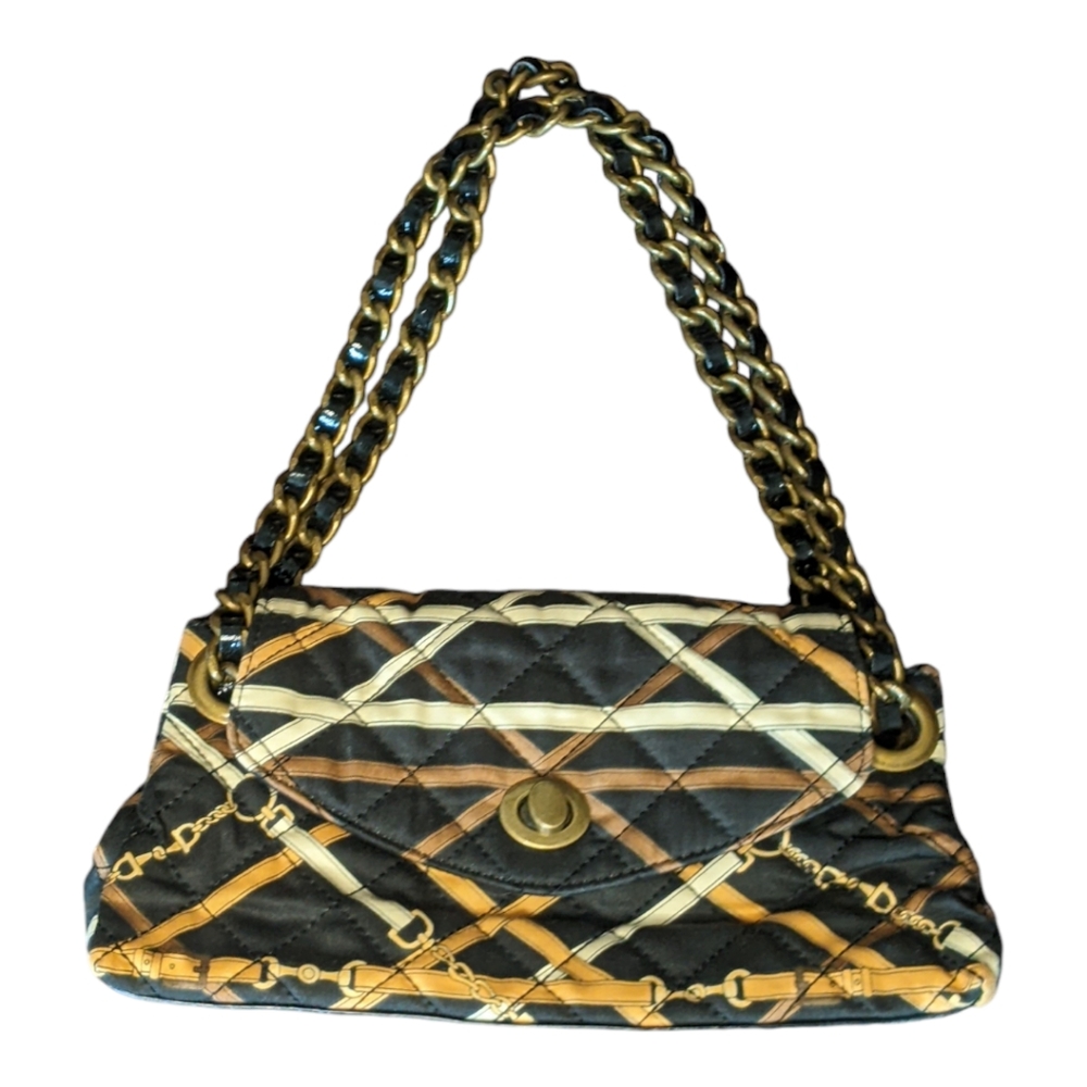 Vintage Talbots Quilted Bag with Chain Strap Genuine Leather Canvas 10"x 6"x 2"